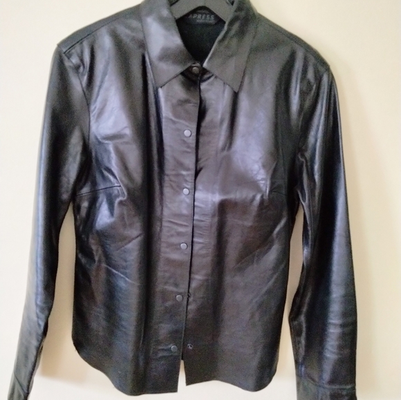 Express Jackets & Blazers - Express World Black Leather Shirt Jacket